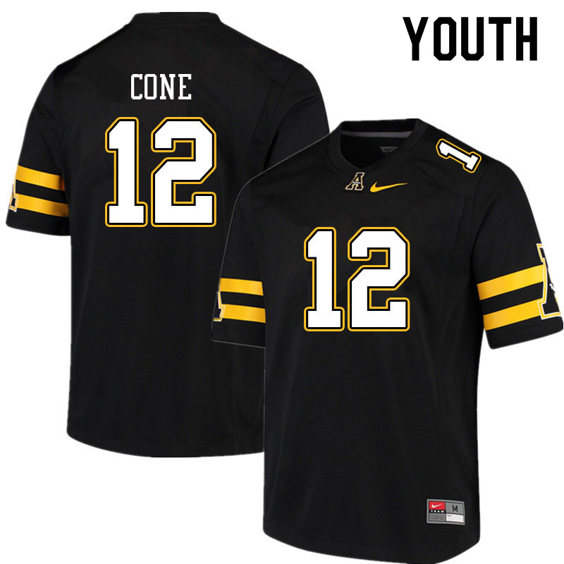 Youth #12 Madison Cone Appalachian State Mountaineers College Football Jerseys Sale-Black - Click Image to Close